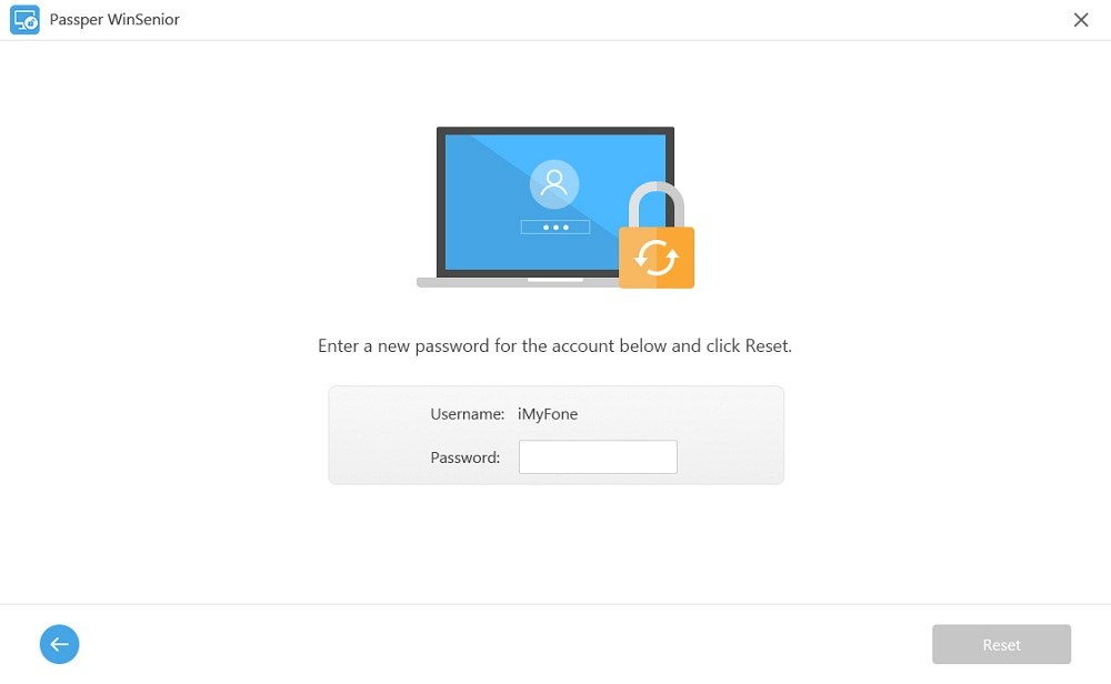 enter a new password for the account and click reset